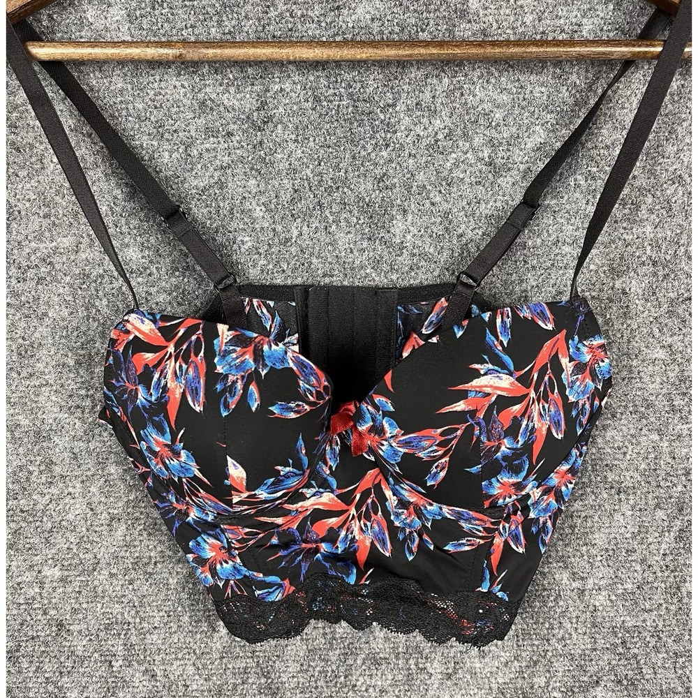 Adore Me Bra Womens 32B Black Lace Longline Underwire Adjustable New No Tag